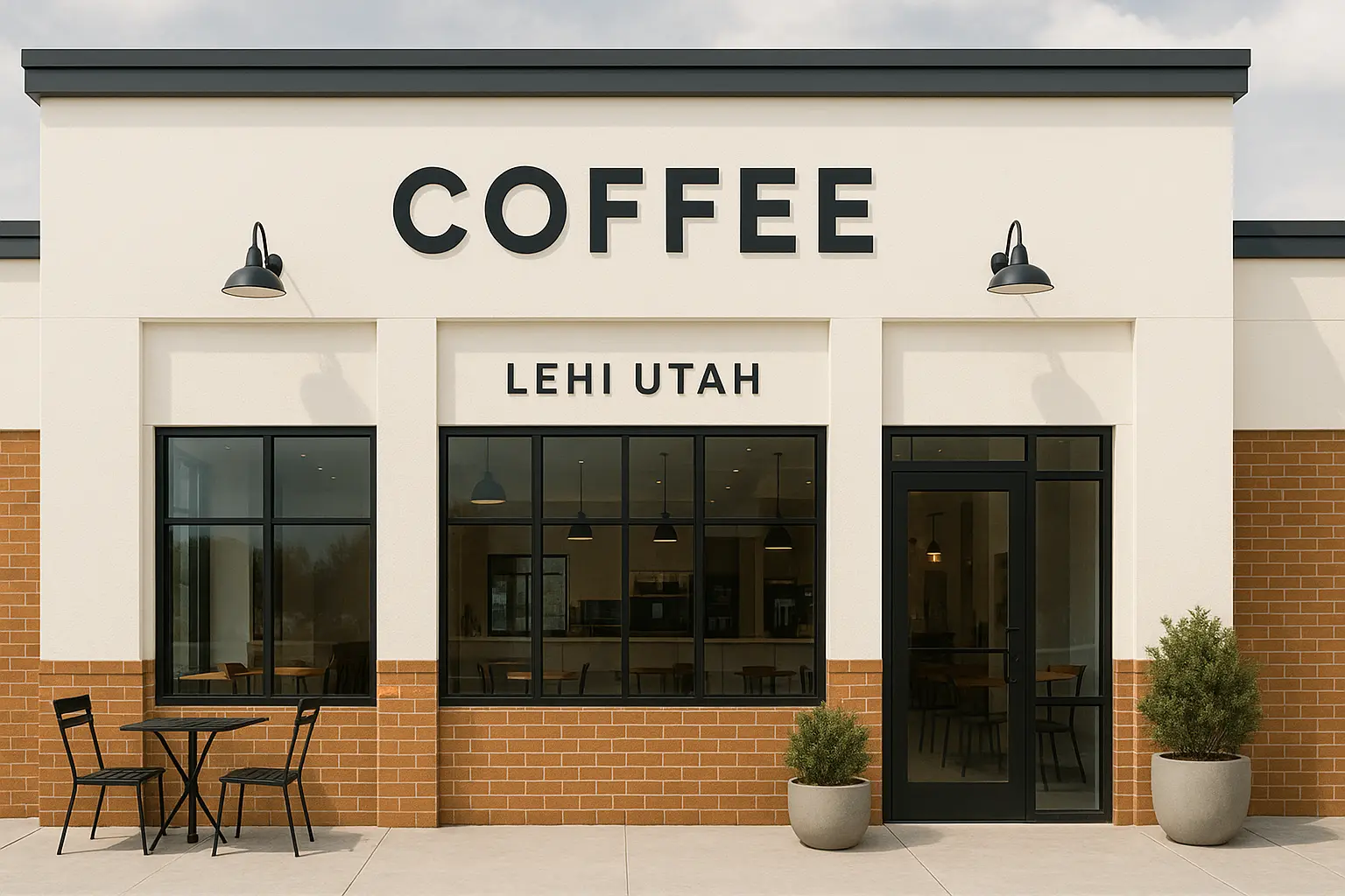 A barista pouring latte art into a cup of coffee in a cozy coffee shop.